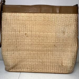 Vintage Fossil Woven Straw Leather Brown Boho Handbag Purse 75082